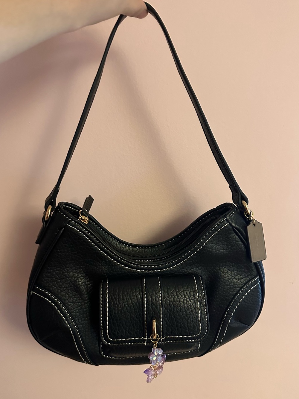 Aldo Black Women’s Shoulder Bag with Contrast Stitching